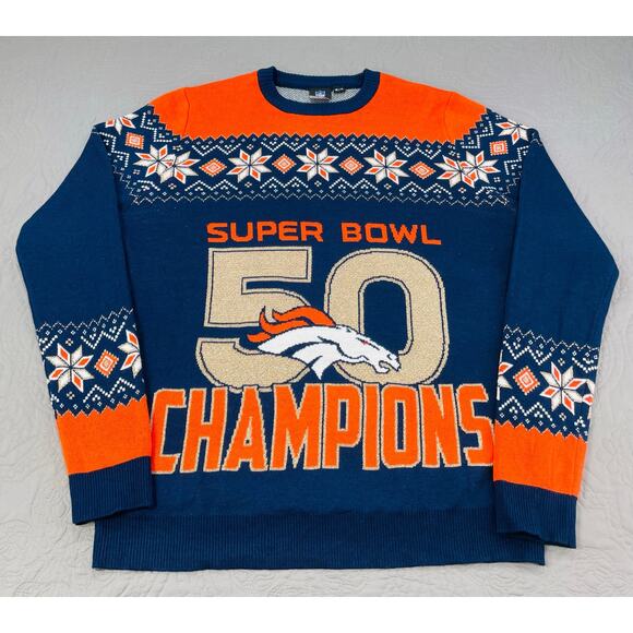 Broncos Sweater Super Bowl 50 Champions X Large Nordic Pullover Knit‎ Big Logo - Picture 1 of 7